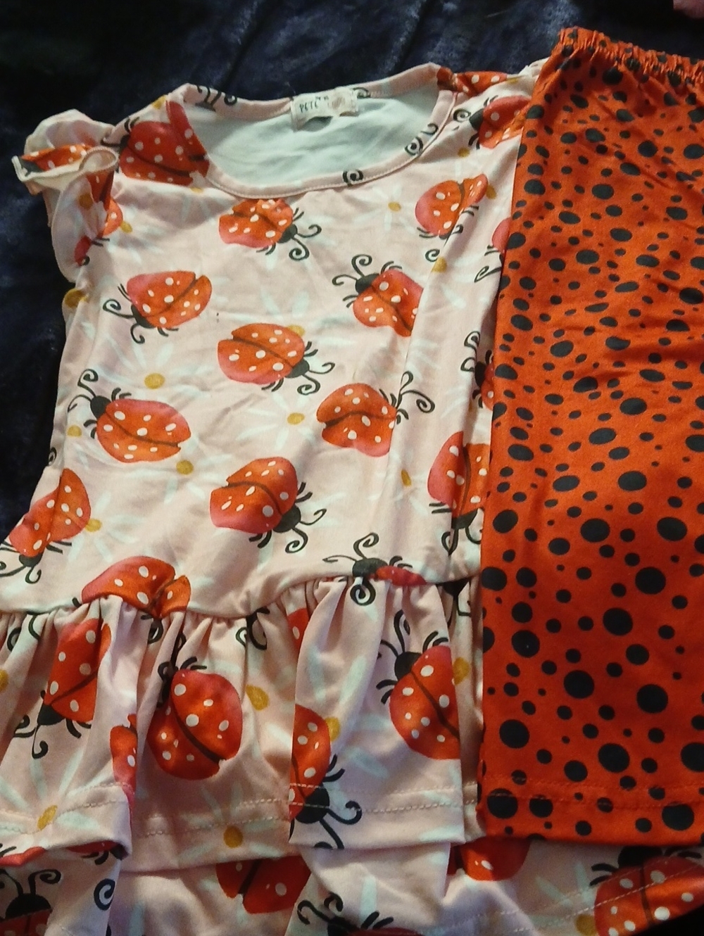 Pete & Lucy Set Girls Size 5 Orange Ladybug Ruffle Dress and Polka Dot Leggings
